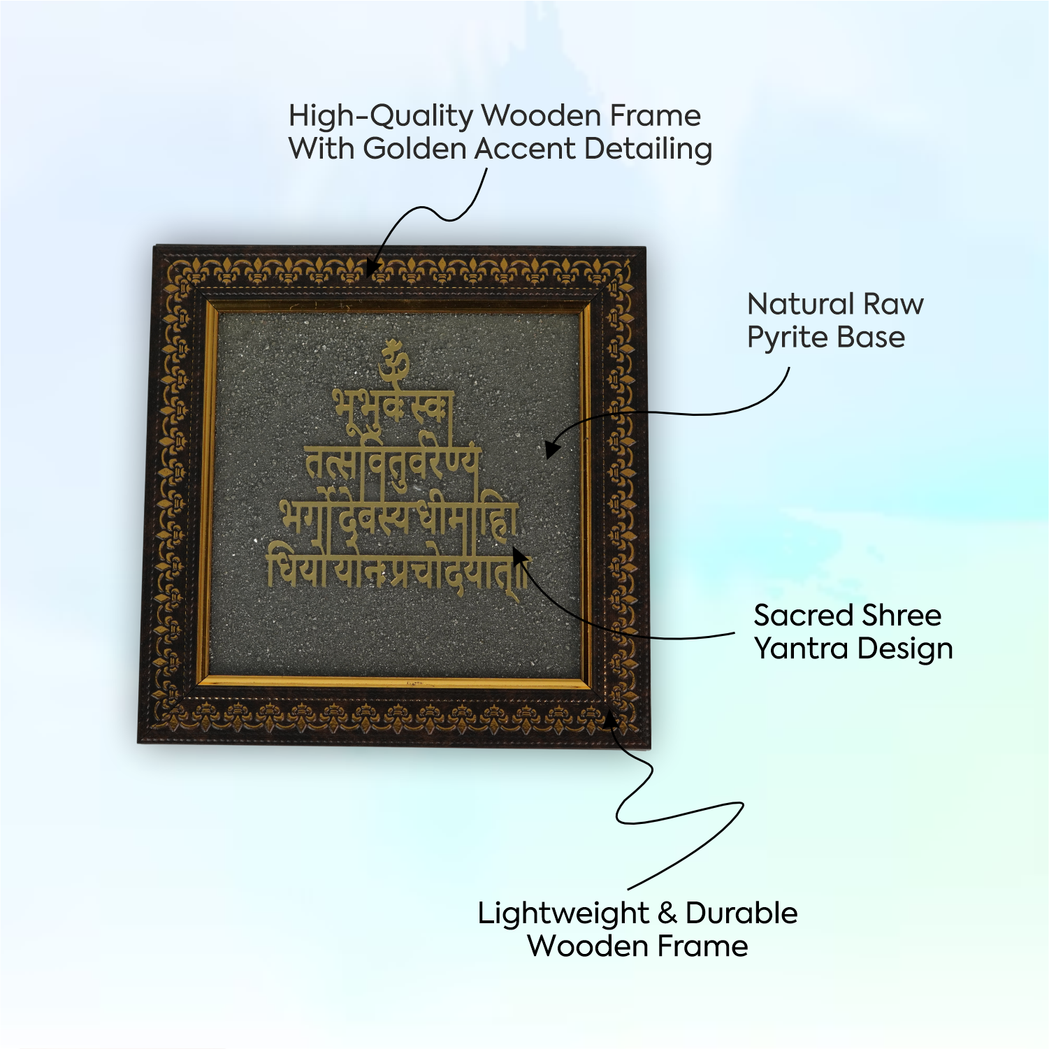Gayatri Mantra Pyrite Frame