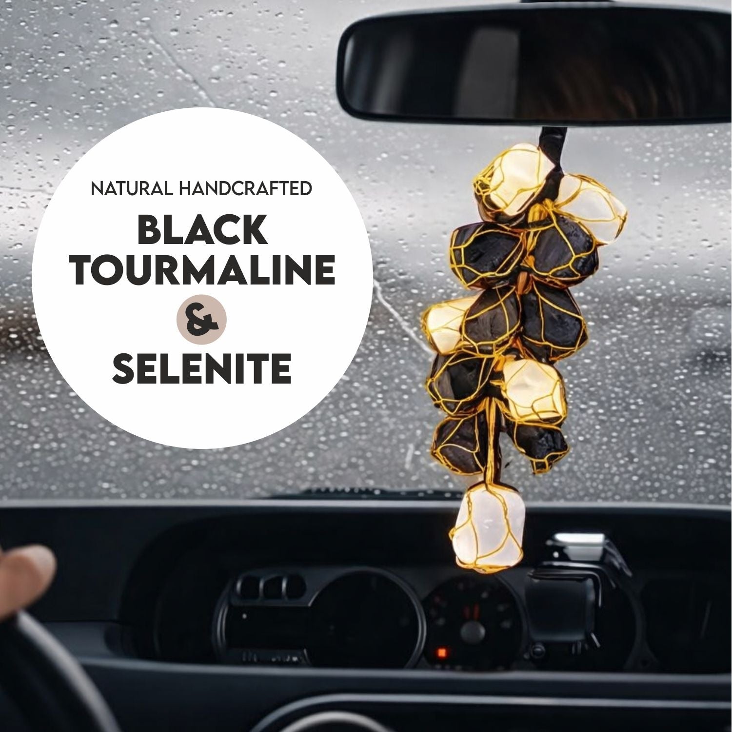 Selenite and Black Tourmaline Hanging